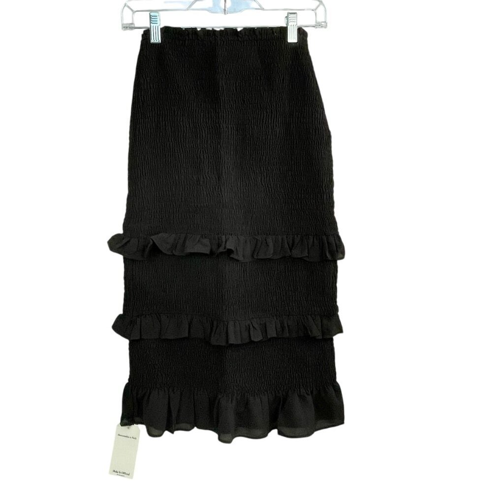 Abercrombie & Fitch Black Smocked Tiered Ruffle Skirt Size S NWT - Picture 15 of 16